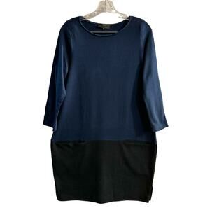 Hatch Colorblock Cotton 3/4 Sleeves Maternity Dress Knee Length Blue Black Small